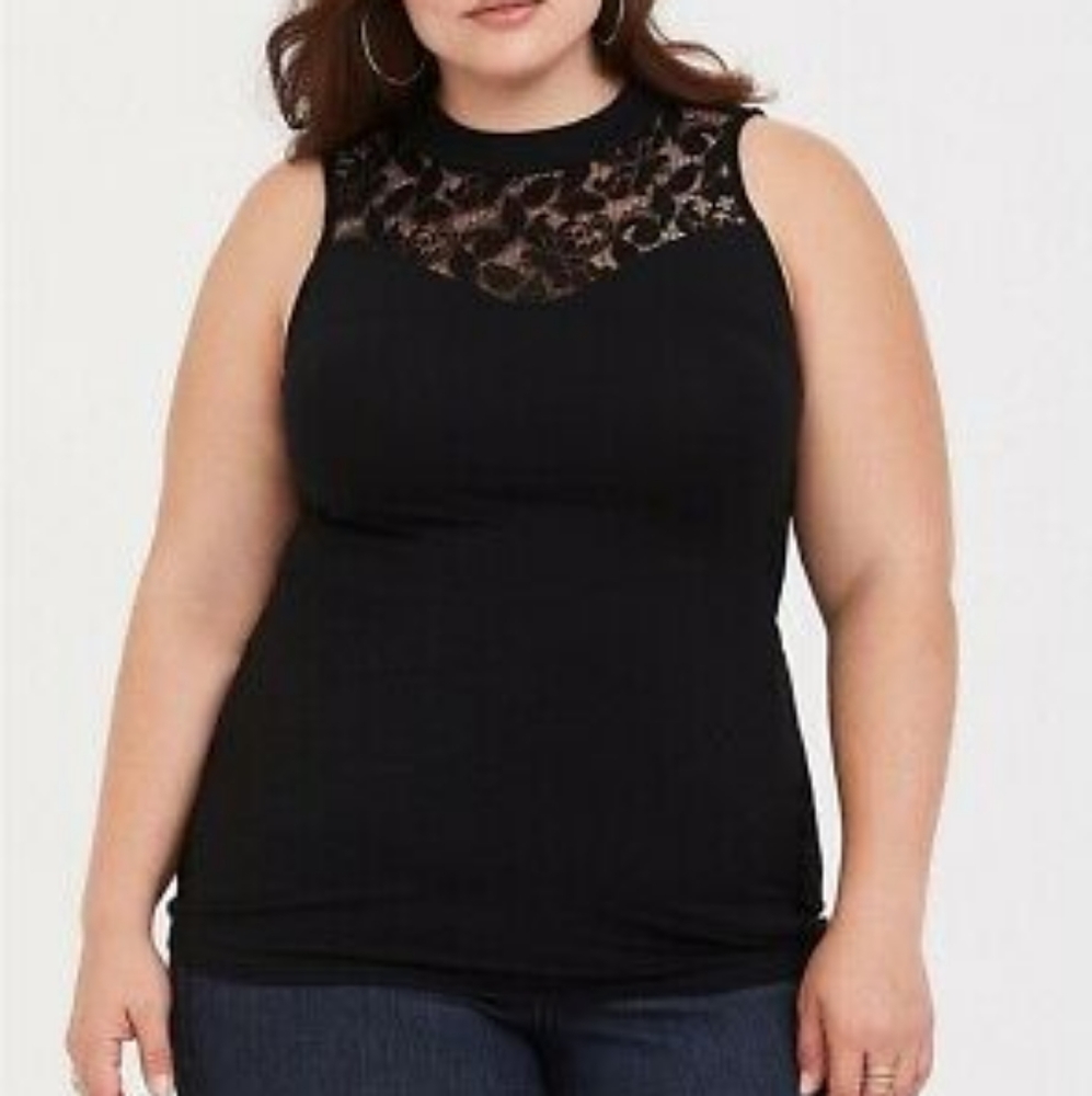Torrid Black Lace Neck Foxy Tank Top - Size 3